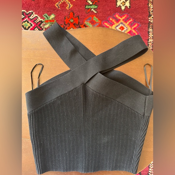 Aritzia Babaton Black Ribbed Knit Top with Cross Straps - Picture 3 of 3